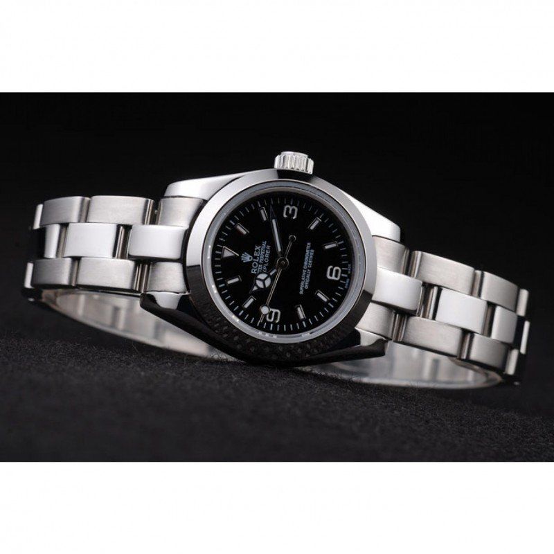 Rolex Explorer Polished Stainless Steel Black Dial 98089 Women 26MM